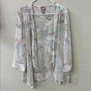 Chico's Multicolor Paisley Sheer Waterfall Front Shrug Cardigan Sz 2 US L